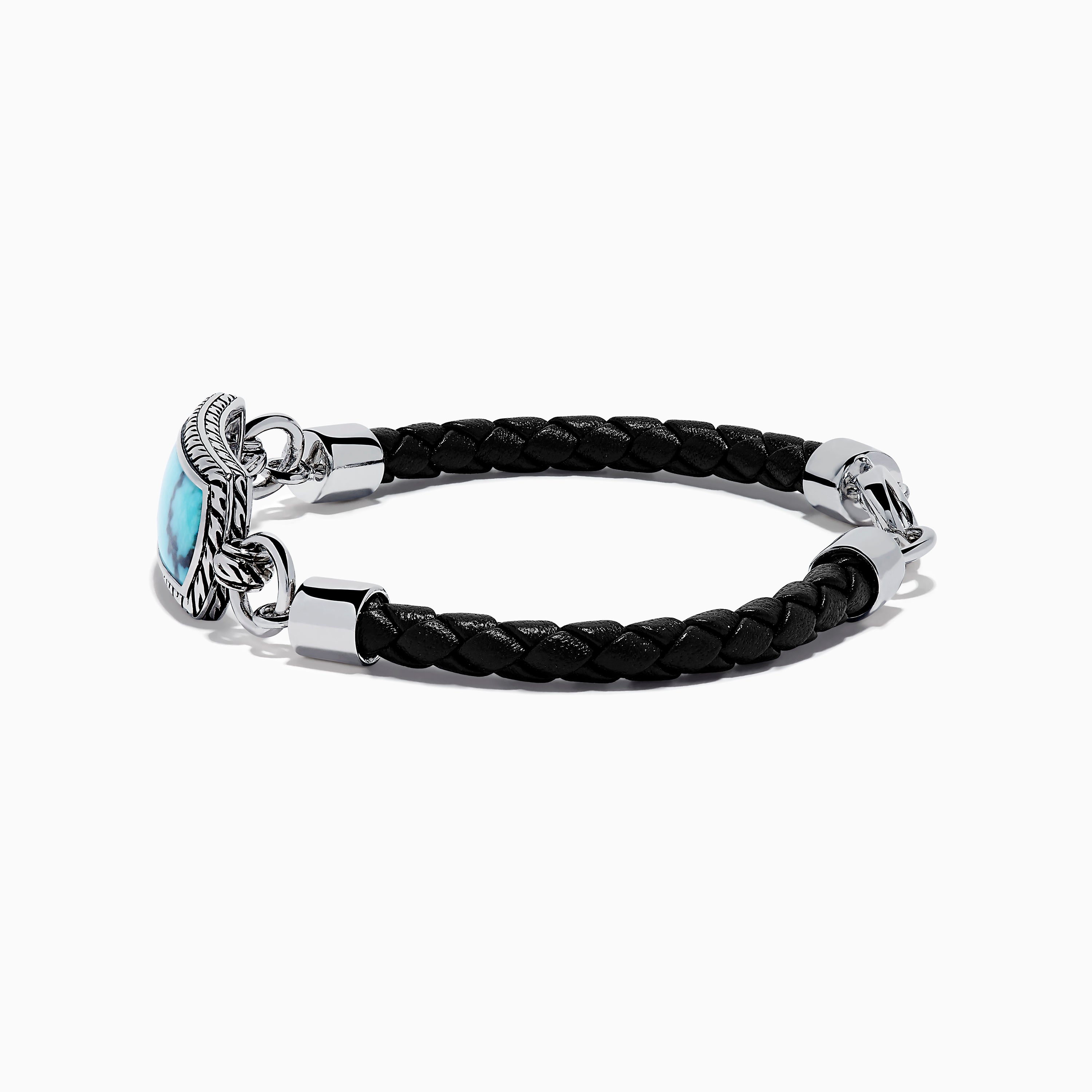 Men's JS83 Classic Surfer Braided Leather Style Bracelet - Blue Bangle Cuff