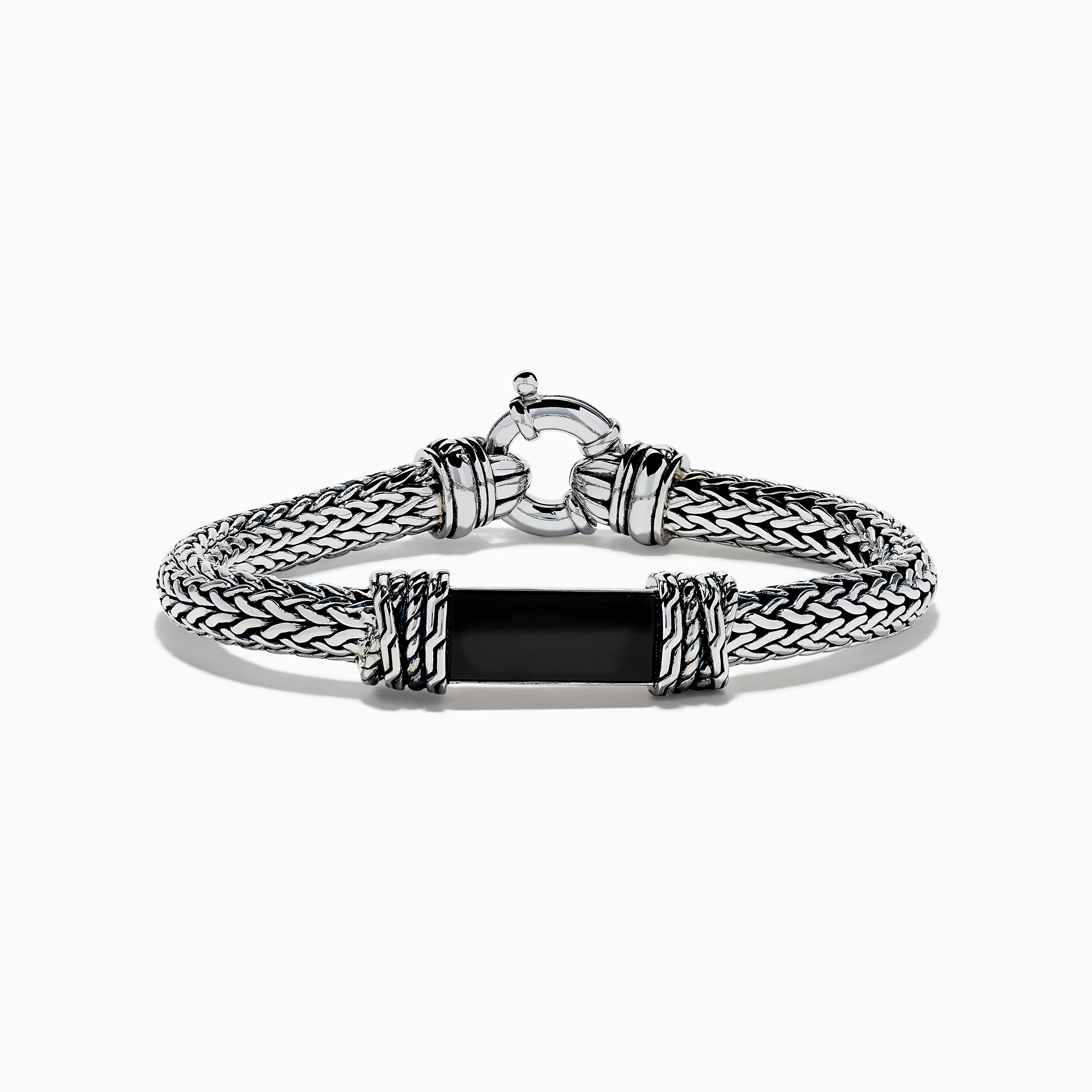 Men's 925 Sterling Silver Braided Chain Onyx Bracelet 5.0 TCW