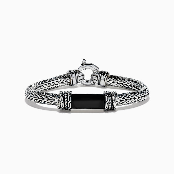 Men's 925 Sterling Silver Braided Chain Onyx Bracelet 5.0 TCW