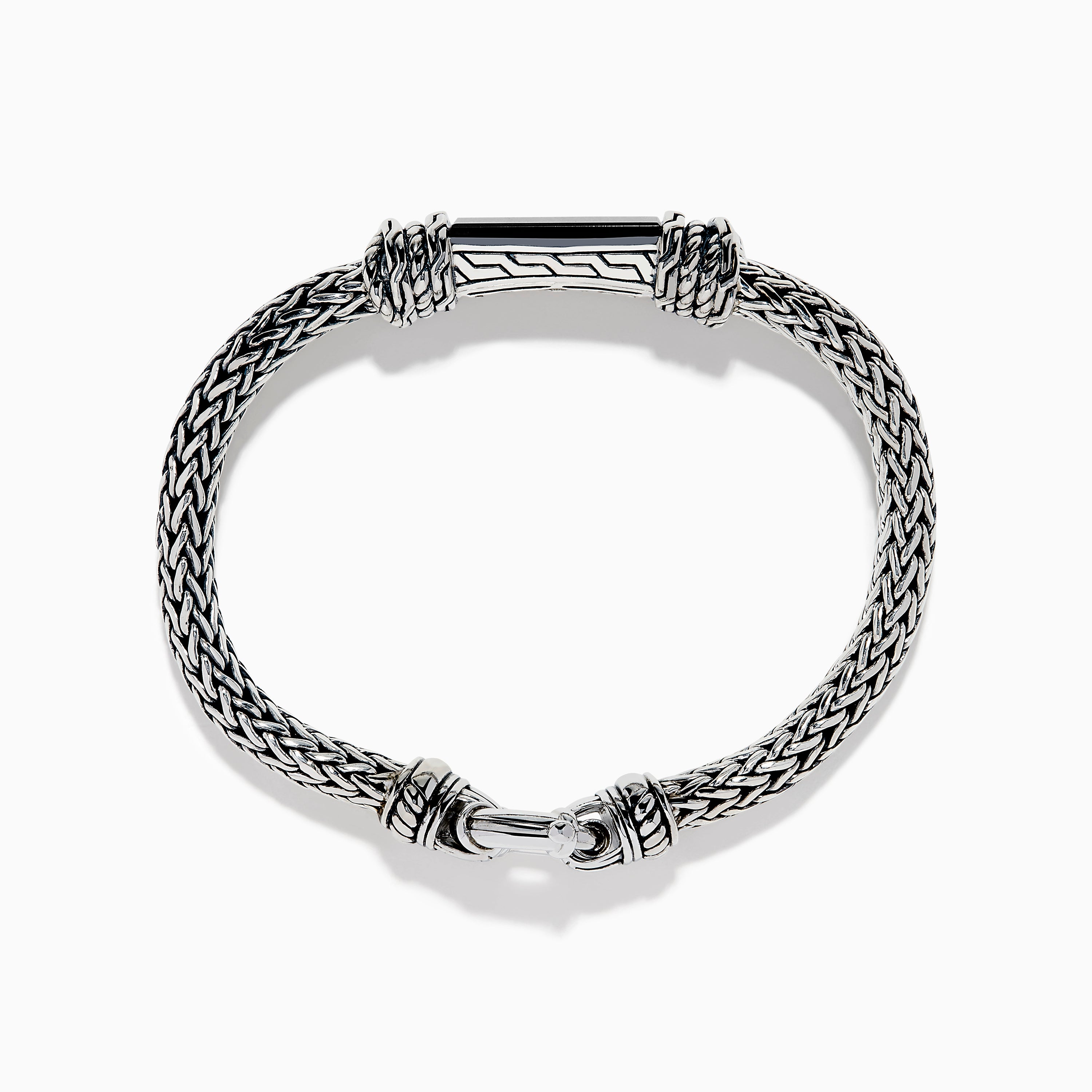 Men's 925 Sterling Silver Braided Chain Onyx Bracelet 5.0 TCW