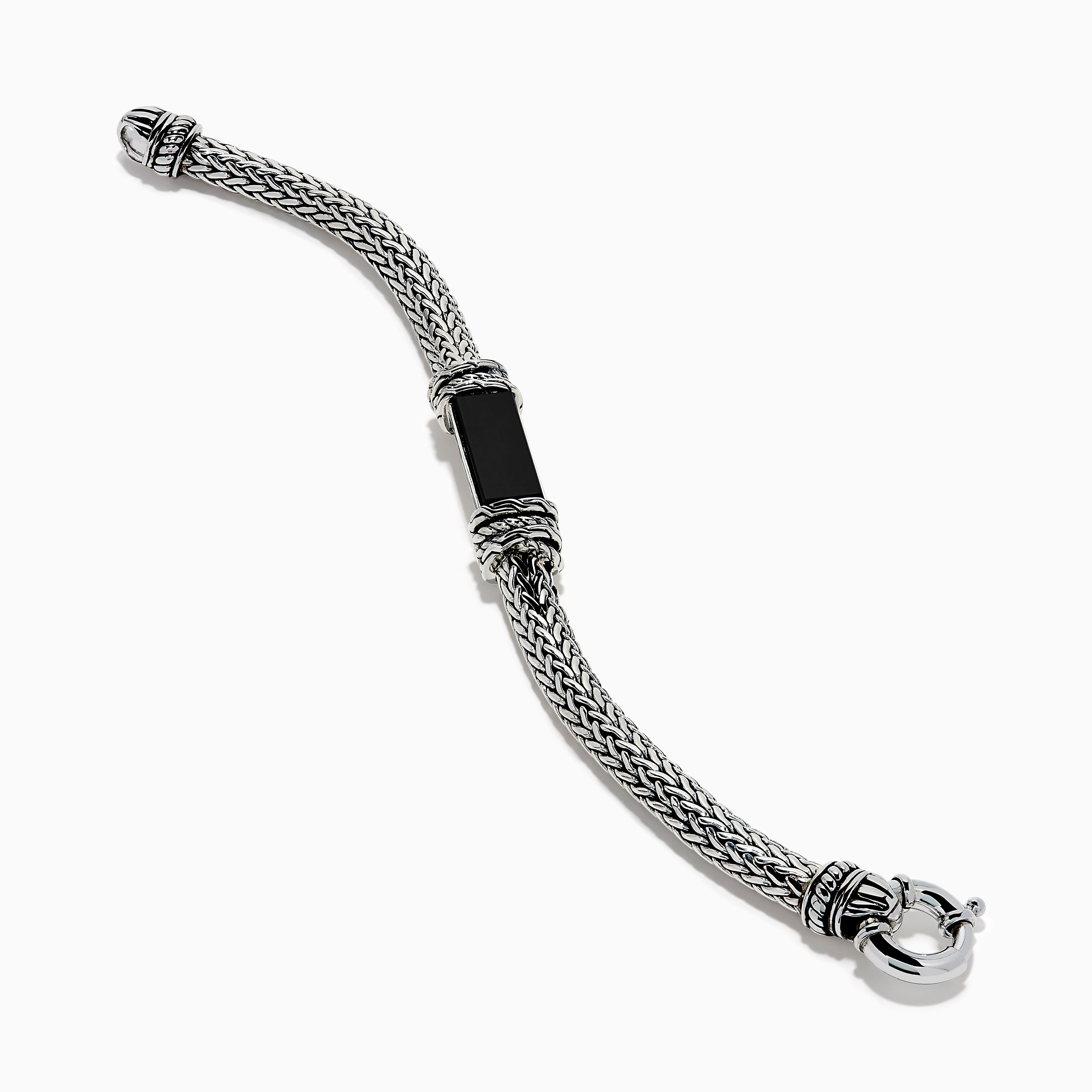 Men's 925 Sterling Silver Braided Chain Onyx Bracelet 5.0 TCW