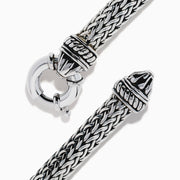 The Men's 925 Sterling Silver Braided Chain Onyx Bracelet 5.0 TCW features a braided silver band with a rectangular black onyx centerpiece, decorative metal accents, and a round clasp, shown on a white background.