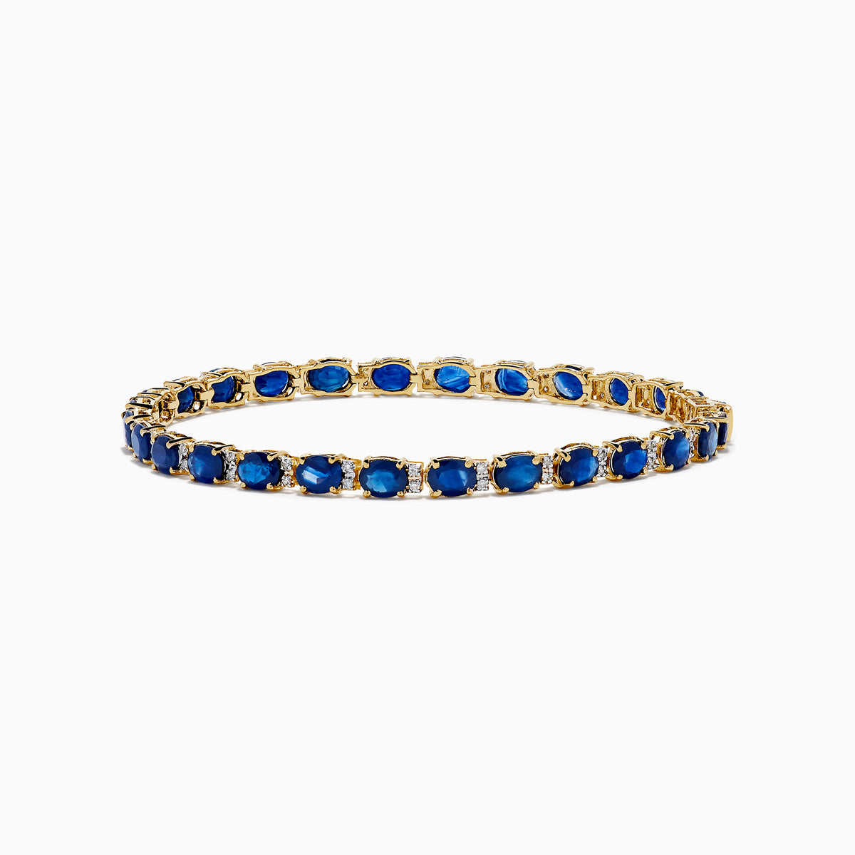 14K Yellow Gold Oval Blue Sapphire and Diamond Tennis Bracelet