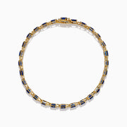 14K Yellow Gold Oval Blue Sapphire and Diamond Tennis Bracelet