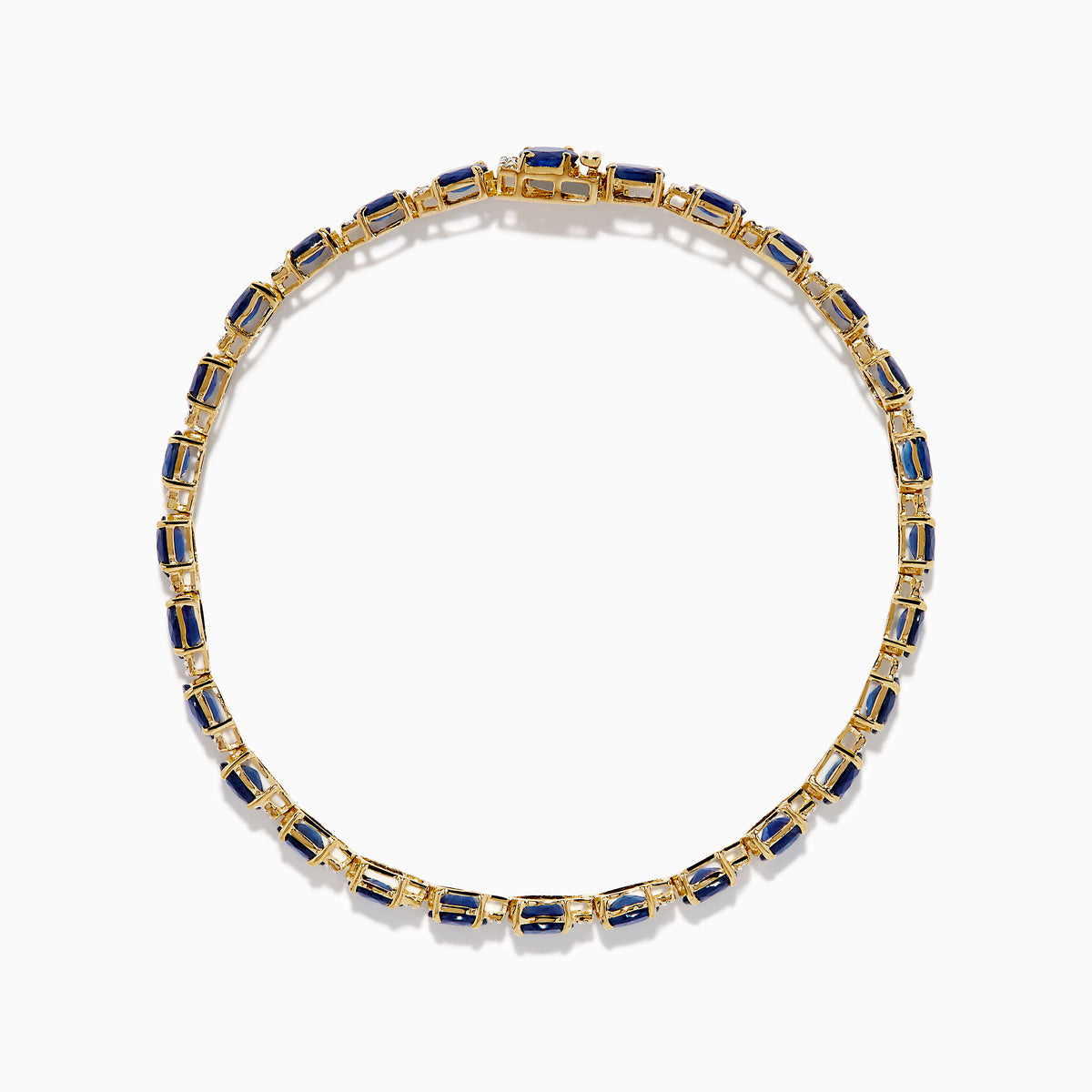 14K Yellow Gold Oval Blue Sapphire and Diamond Tennis Bracelet
