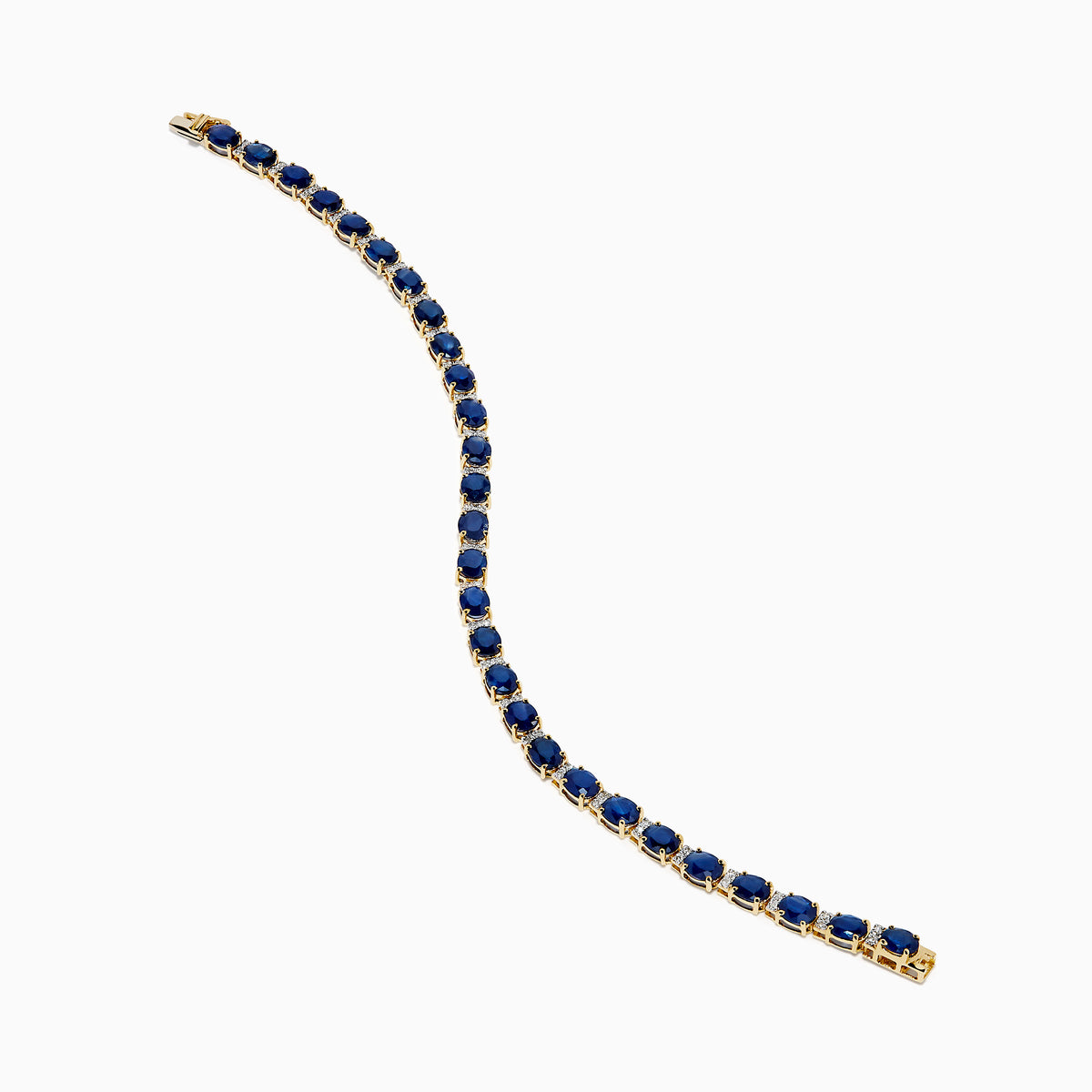14K Yellow Gold Oval Blue Sapphire and Diamond Tennis Bracelet