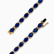 14K Yellow Gold Oval Blue Sapphire and Diamond Tennis Bracelet