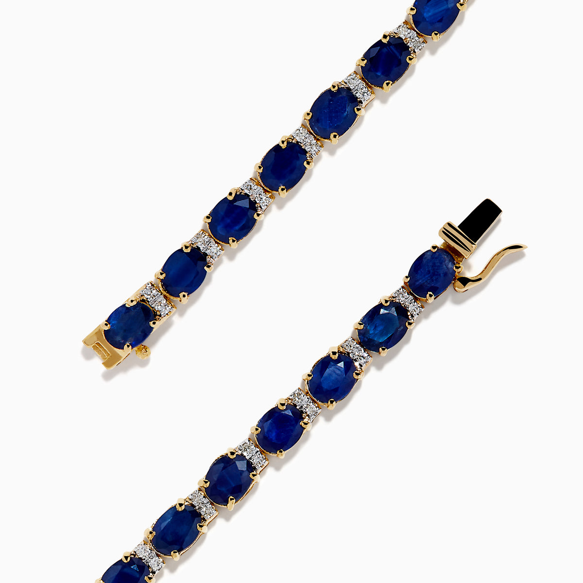 14K Yellow Gold Oval Blue Sapphire and Diamond Tennis Bracelet