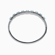 Lab Grown Blue and White Diamond Halo Bangle in 14K White Gold