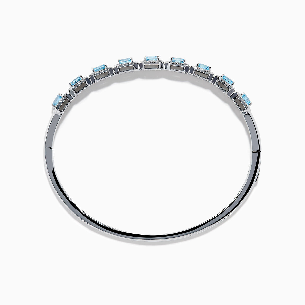 Lab Grown Blue and White Diamond Halo Bangle in 14K White Gold