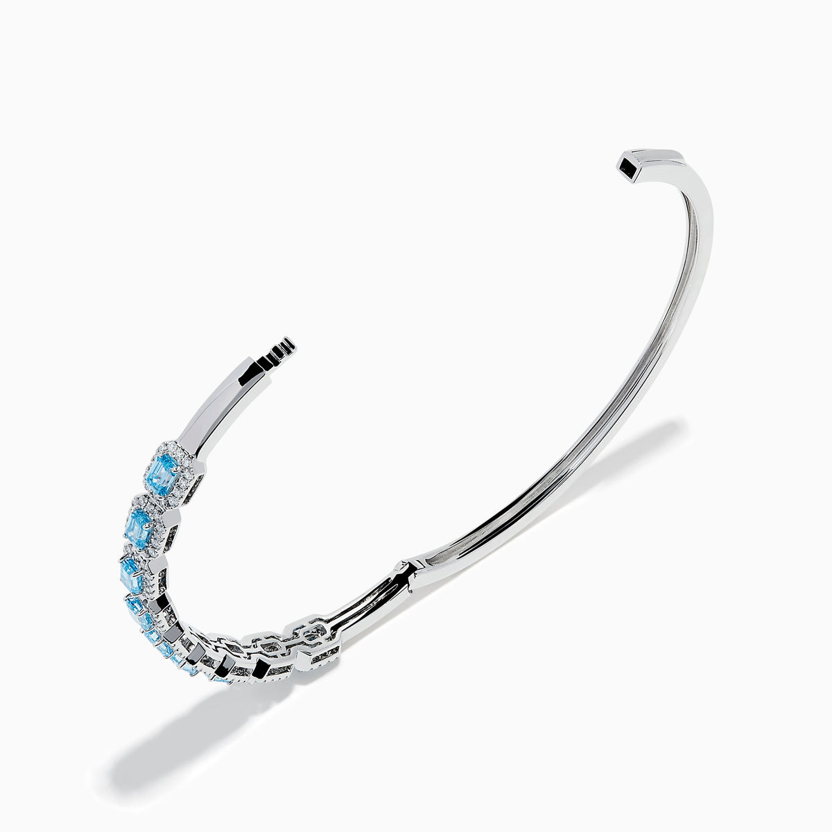 Lab Grown Blue and White Diamond Halo Bangle in 14K White Gold