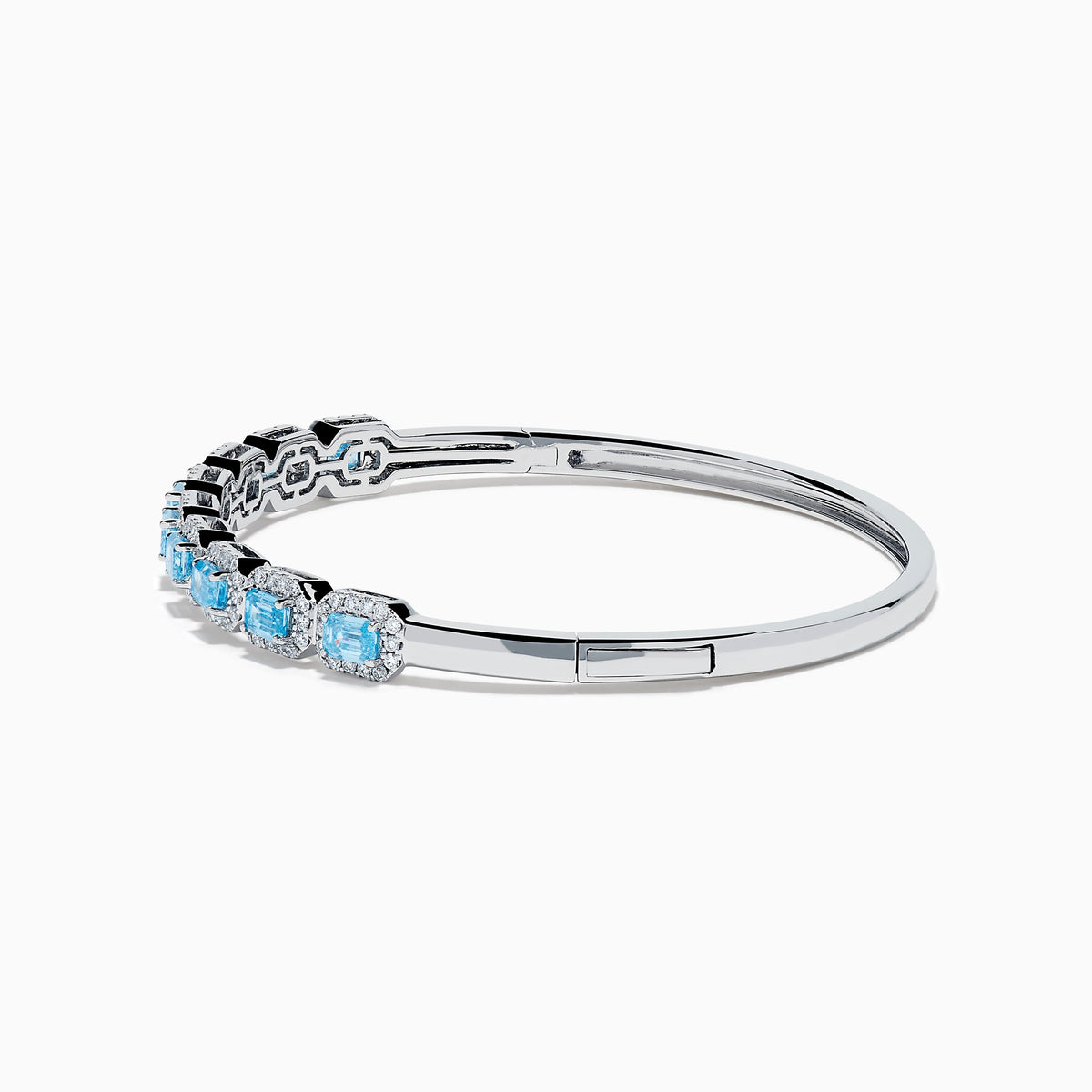 Lab Grown Blue and White Diamond Halo Bangle in 14K White Gold
