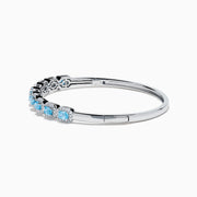 Lab Grown Blue and White Diamond Halo Bangle in 14K White Gold