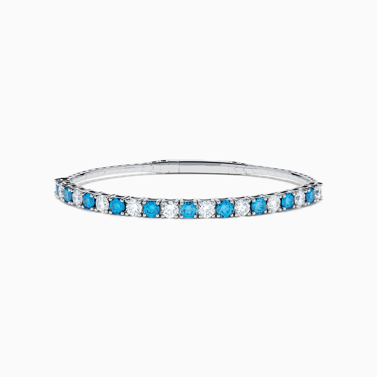 14K White Gold Lab Grown Blue Diamond and Lab Grown Diamond Alternating Tennis Bracelet