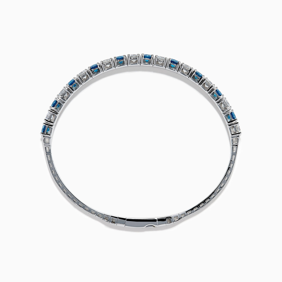 Lab Grown Blue and White Diamond Alternating Bangle in 14K White Gold