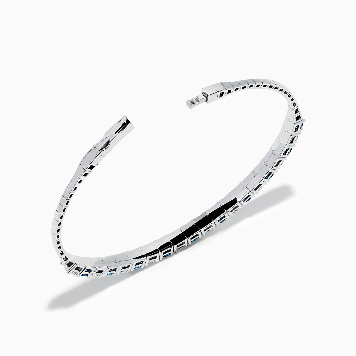 Lab Grown Blue and White Diamond Alternating Bangle in 14K White Gold