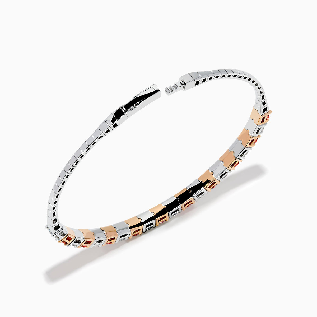 Lab Grown Pink and White Diamond Alternating Bangle in 14K Two-Tone Gold