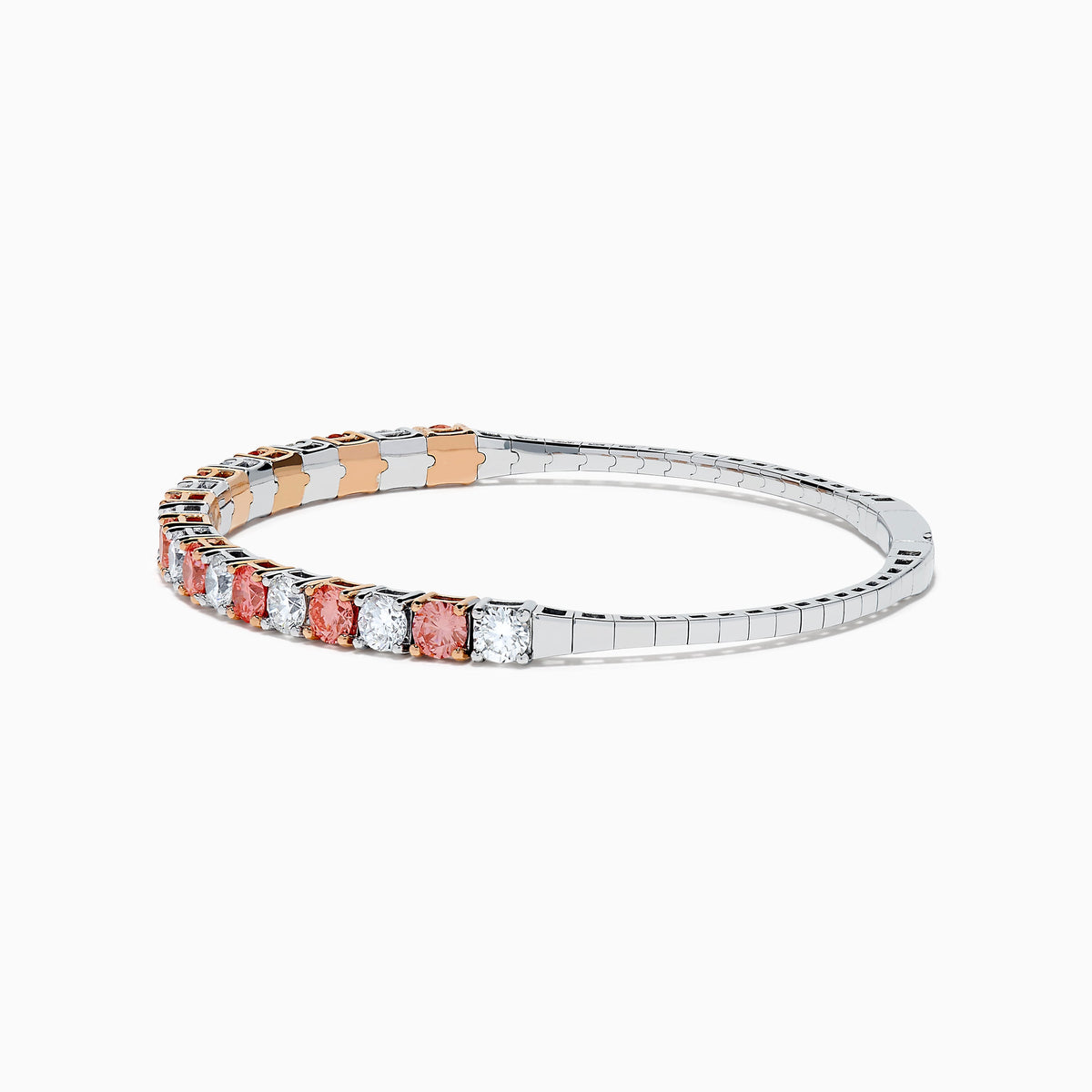 Lab Grown Pink and White Diamond Alternating Bangle in 14K Two-Tone Gold