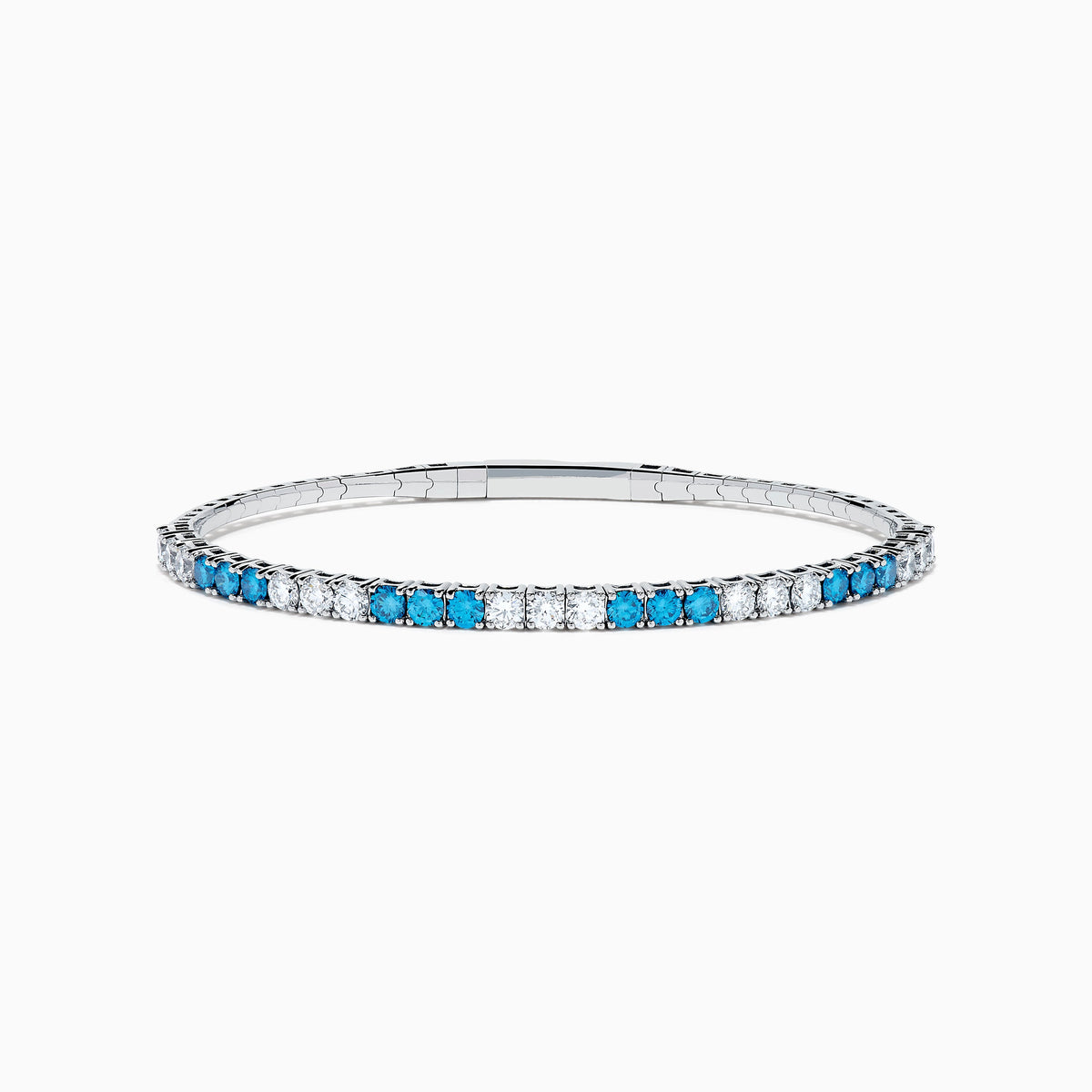 14K White Gold Lab Grown Blue Diamond and Lab Grown Diamond Alternating Tennis Bracelet