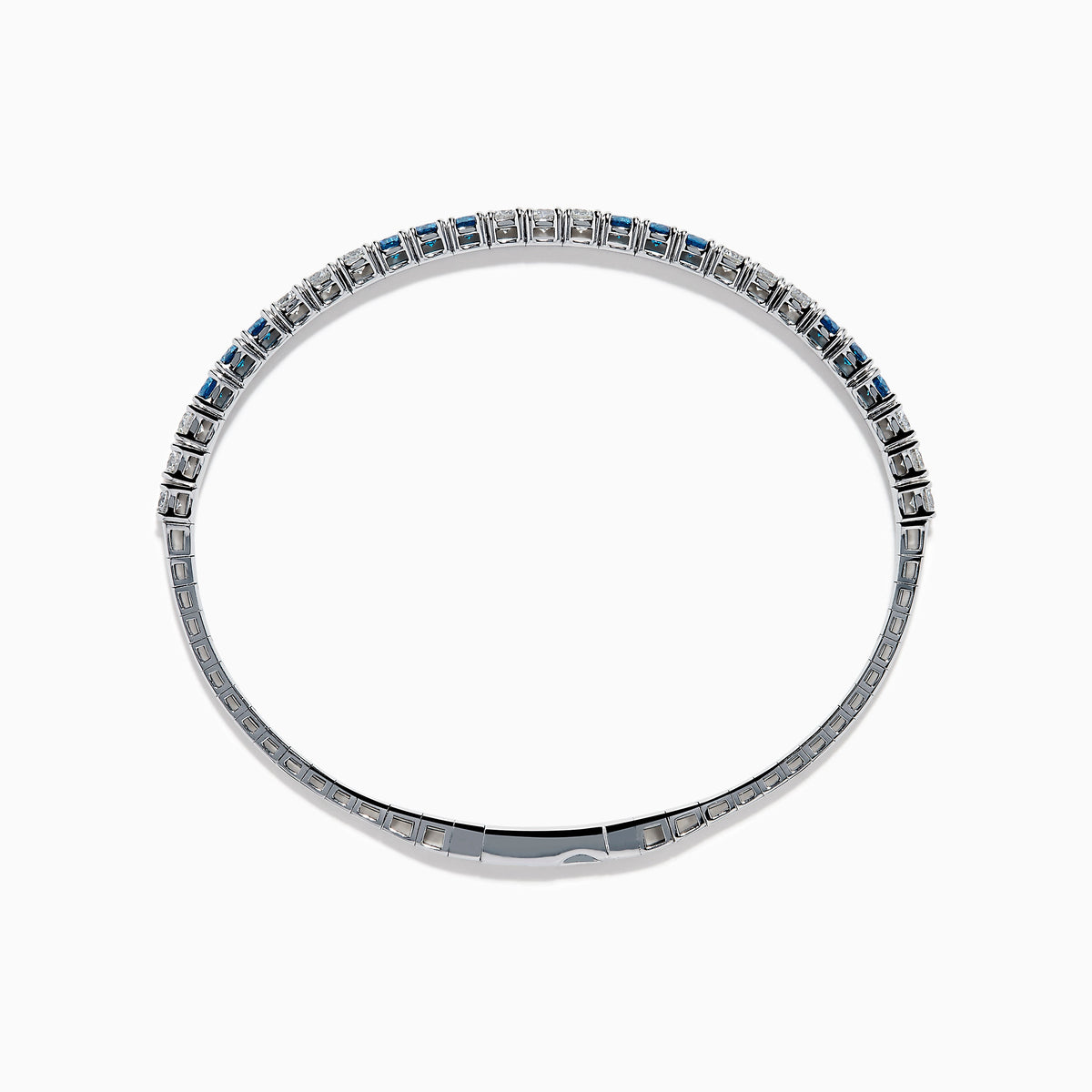 Lab Grown Blue and White Diamond Flexible Bangle in 14K White Gold