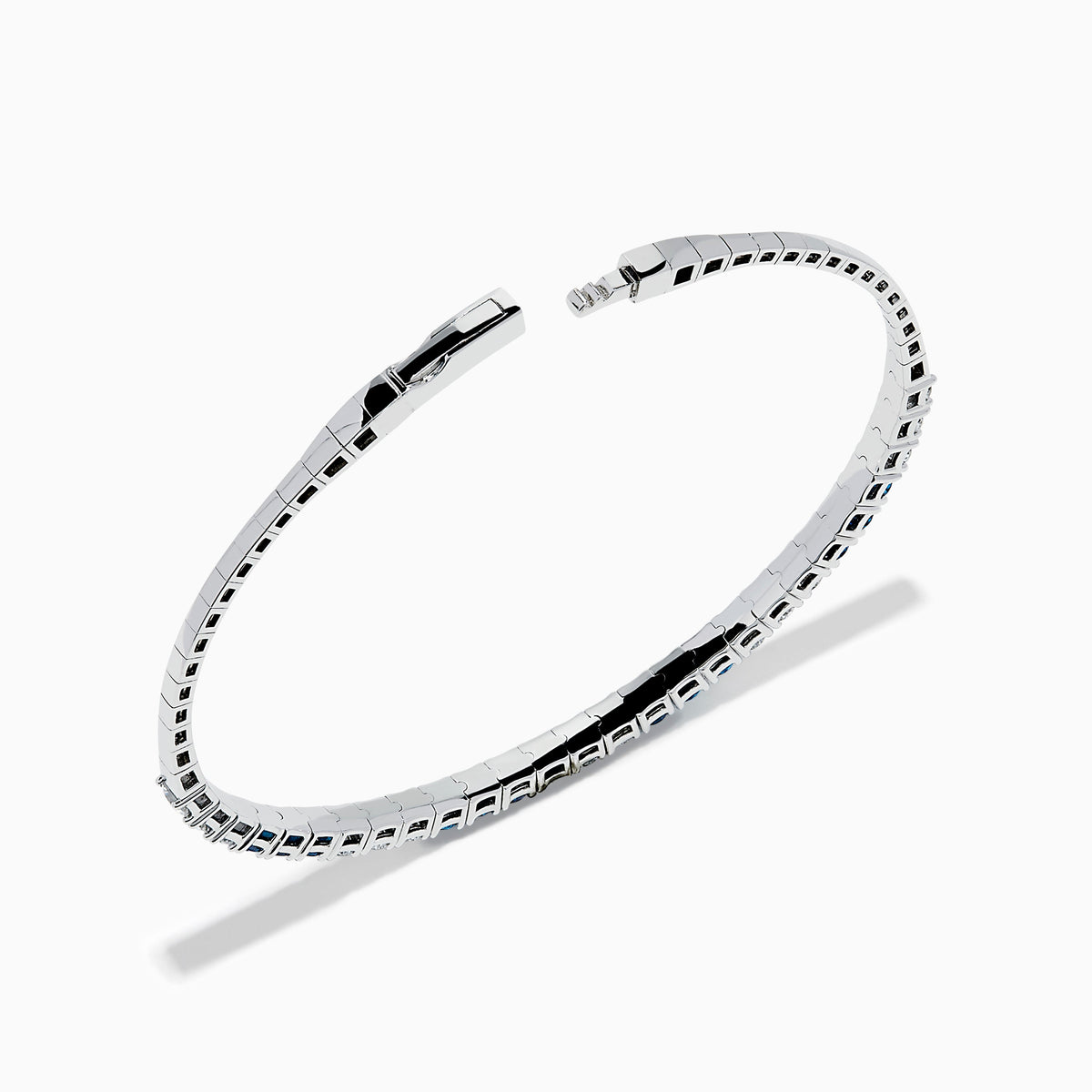 Lab Grown Blue and White Diamond Flexible Bangle in 14K White Gold