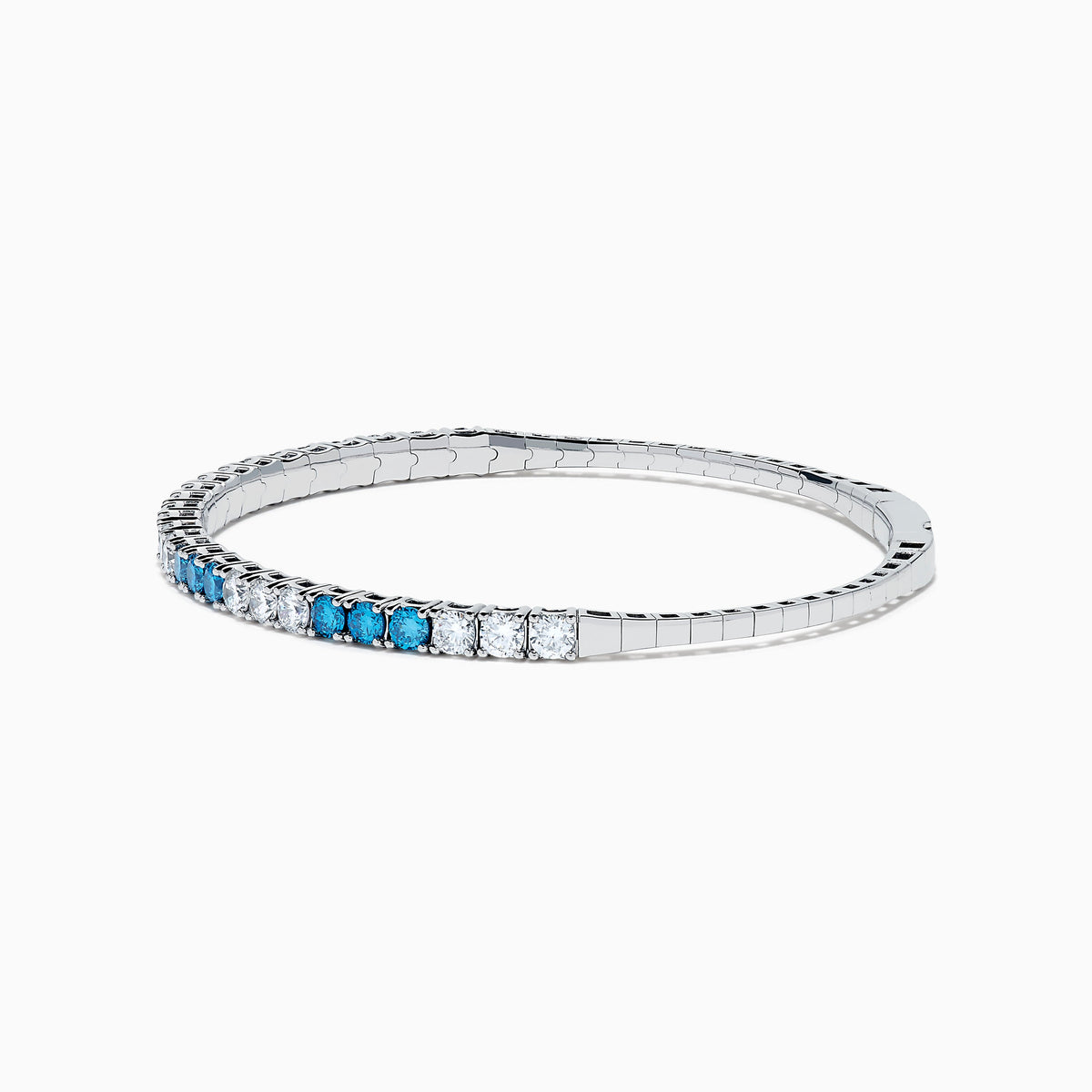 Lab Grown Blue and White Diamond Flexible Bangle in 14K White Gold