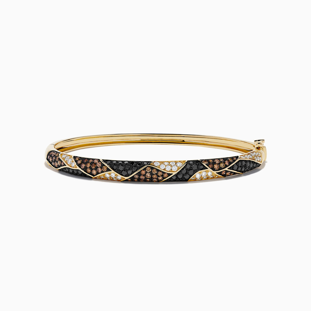 14K Yellow Gold Black, Brown and White Diamond Chevron Pave Multi Color Bangle