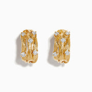 The DOro 14K Yellow Gold French Clip 3/4 Diamond Earrings (0.69 TCW) feature a textured, braided design with sparkling diamonds set in yellow gold, shown against a white background.