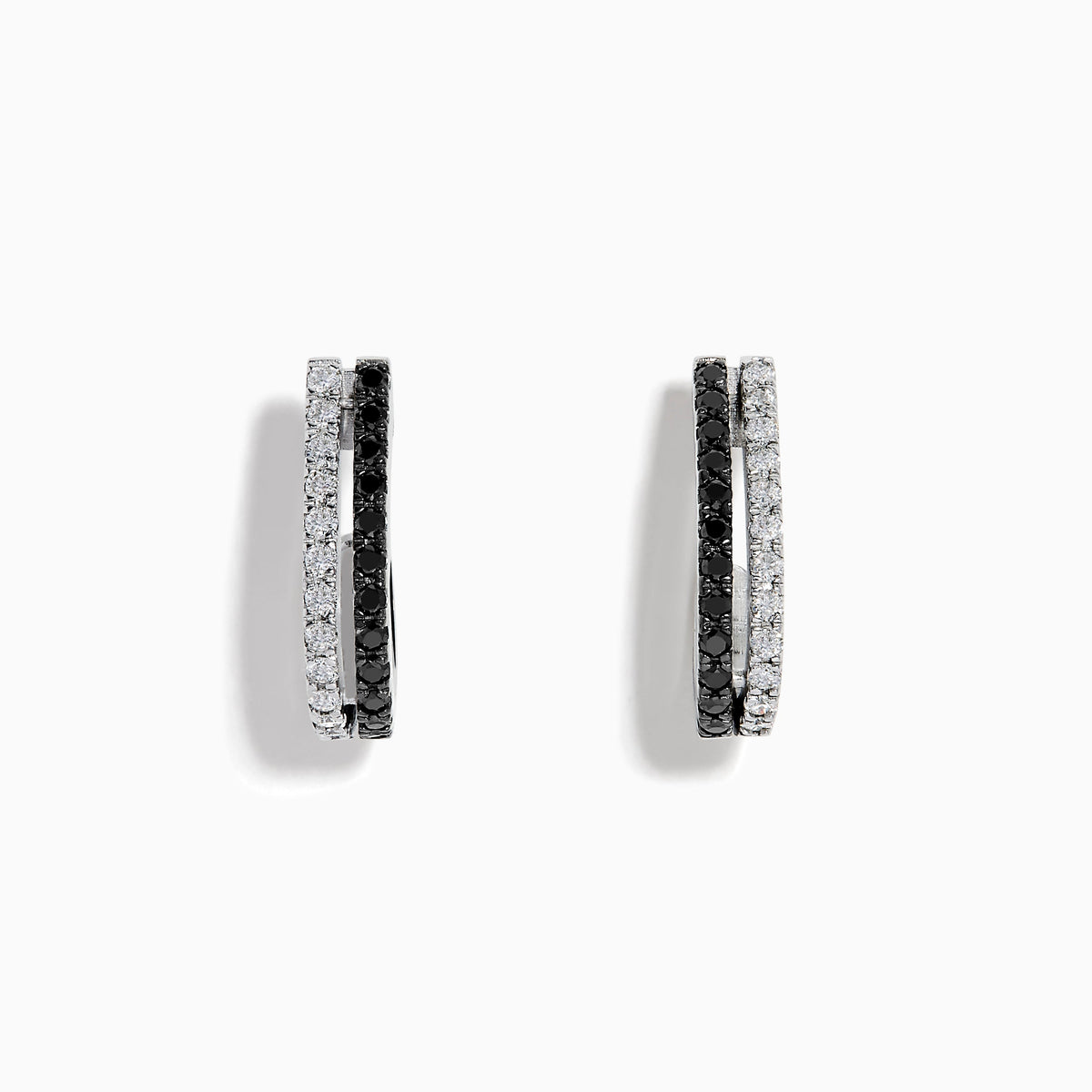 14K White Gold Black and White Diamond Double-Row Pavé Huggie Earrings