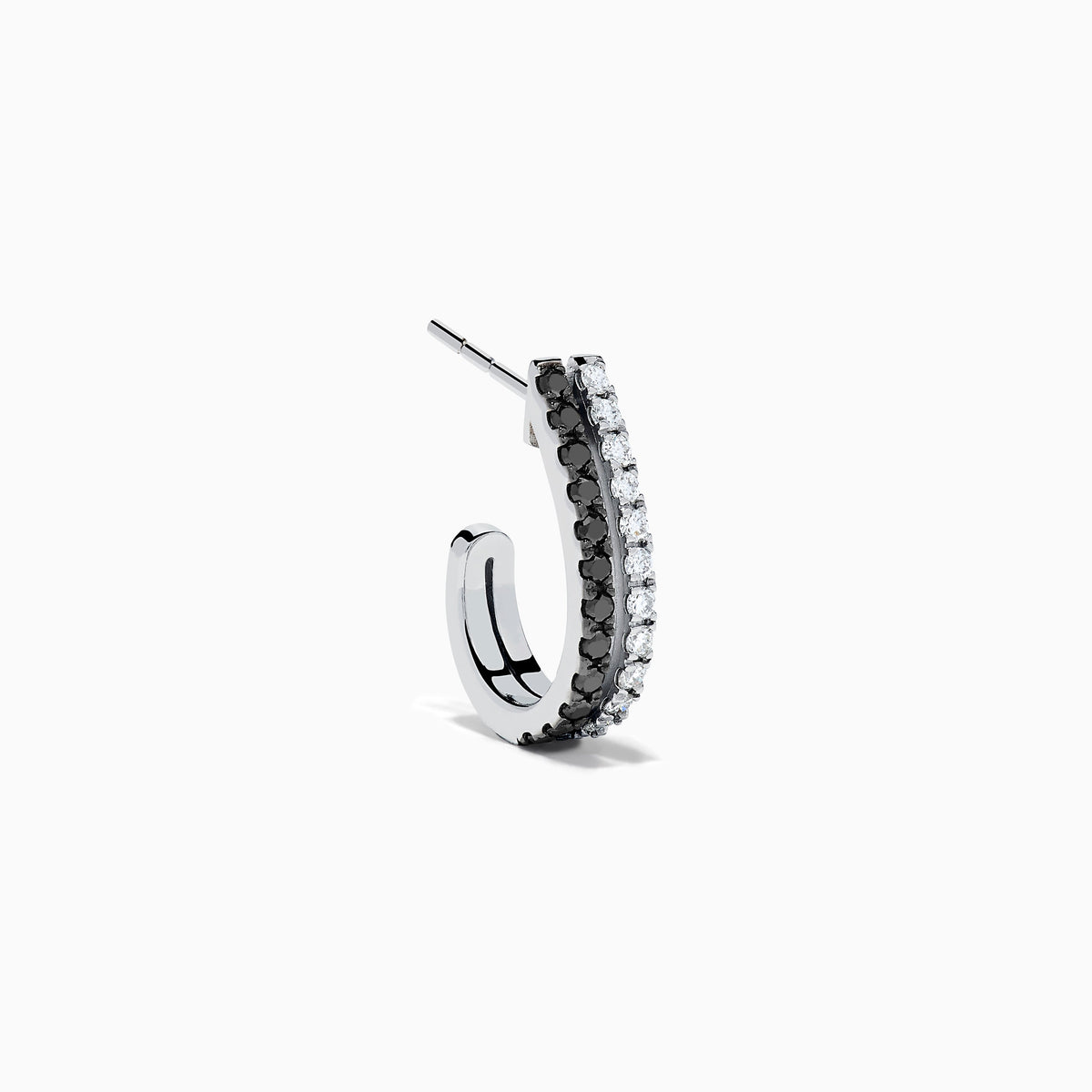 14K White Gold Black and White Diamond Pave Double-Row Huggie Earrings