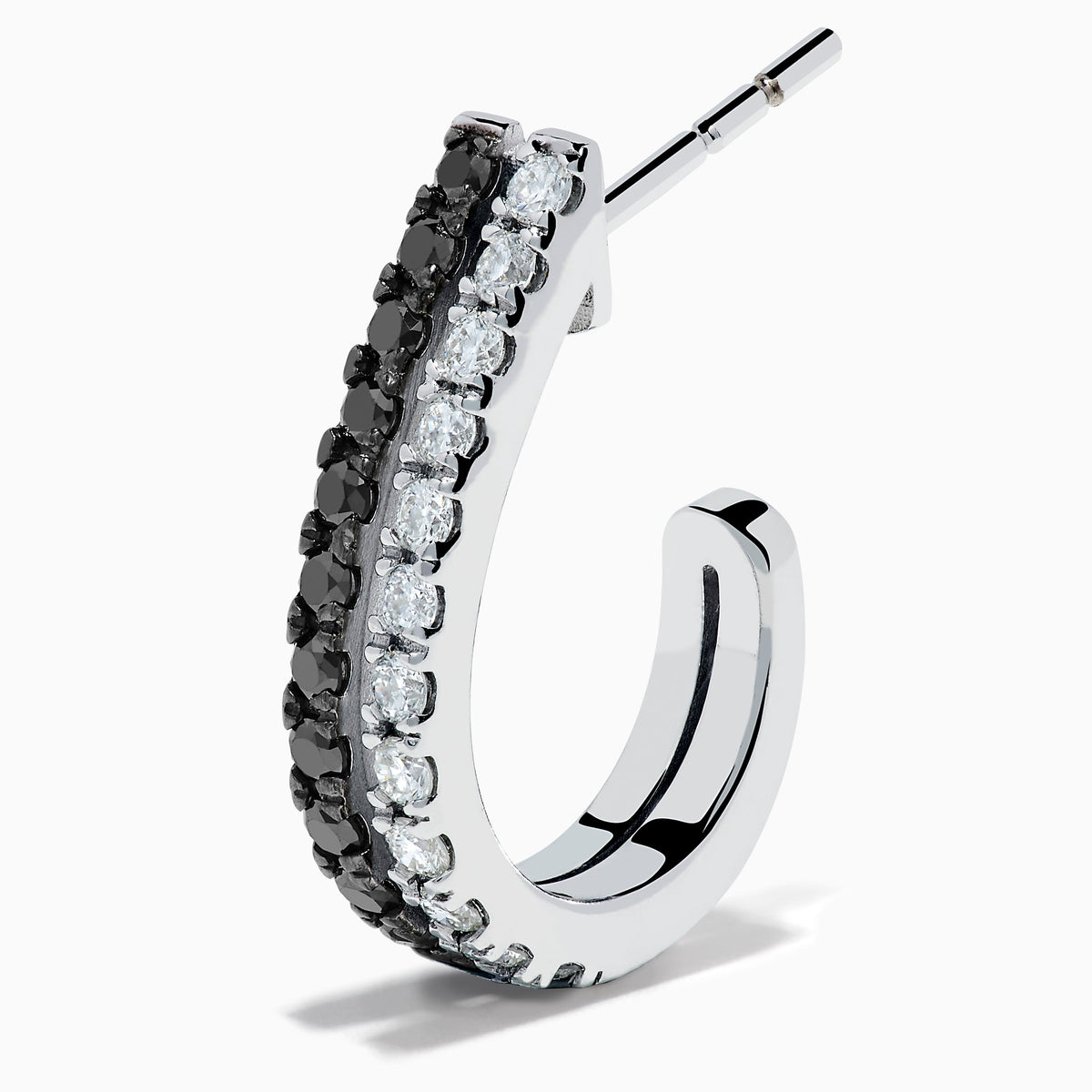 14K White Gold Black and White Diamond Pave Double-Row Huggie Earrings