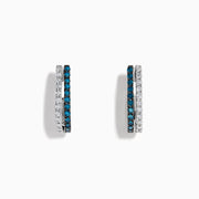 14K White Gold Blue and White Diamond Double-Row Pavé Huggie Earrings