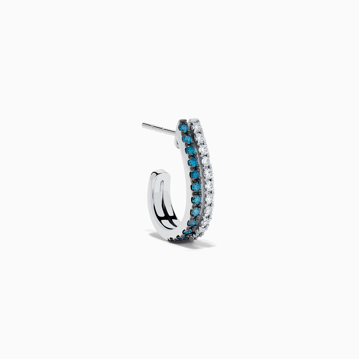 14K White Gold Blue and White Diamond Pave Double-Row Huggie Earrings