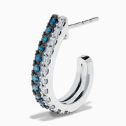 14K White Gold Blue and White Diamond Pave Double-Row Huggie Earrings