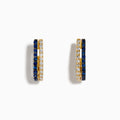 14K Yellow Gold Blue Sapphire and Diamond Double-Row Pavé Huggie Earrings