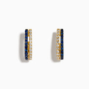 14K Yellow Gold Blue Sapphire and Diamond Double-Row Pavé Huggie Earrings