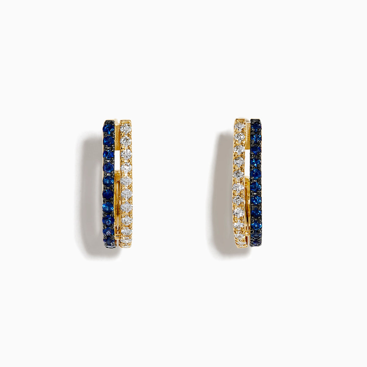 14K Yellow Gold Blue Sapphire and Diamond Double-Row Pavé Huggie Earrings