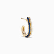 14K Yellow Gold Blue Sapphire and Diamond Pave Double-Row Earrings