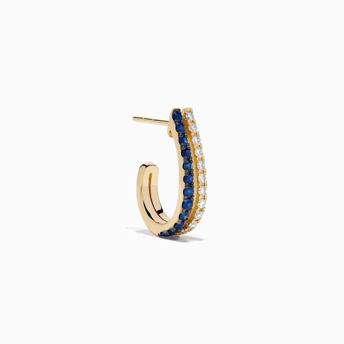 14K Yellow Gold Blue Sapphire and Diamond Pave Double-Row Earrings