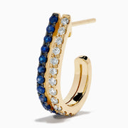 14K Yellow Gold Blue Sapphire and Diamond Pave Double-Row Earrings