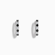 14K White Gold Black and White Diamond Alternating Huggie Earrings
