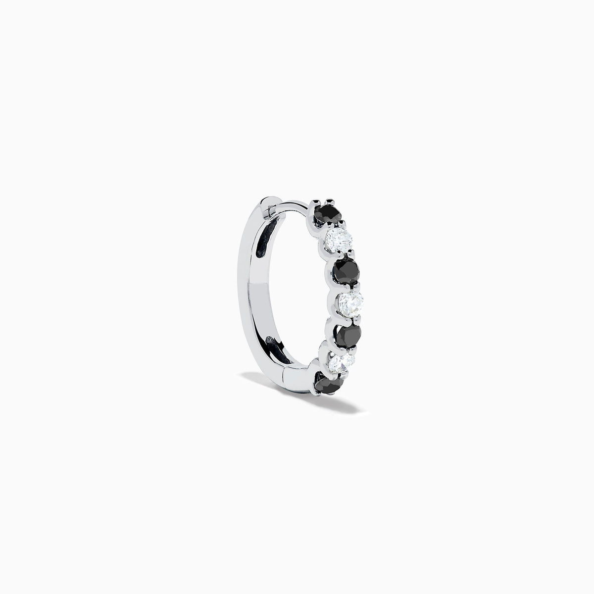 14K White Gold Black and White Diamond Alternating Huggie Earrings