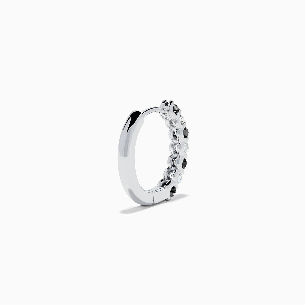 14K White Gold Black and White Diamond Alternating Huggie Earrings