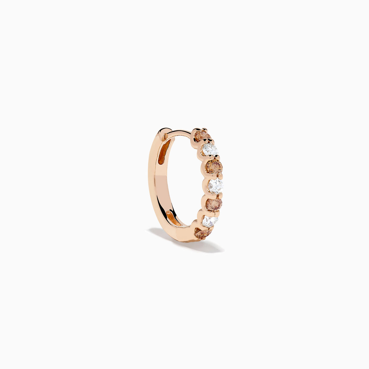 14K Rose Gold Brown and White Diamond Alternating Huggie Earrings