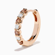 14K Rose Gold Brown and White Diamond Alternating Huggie Earrings