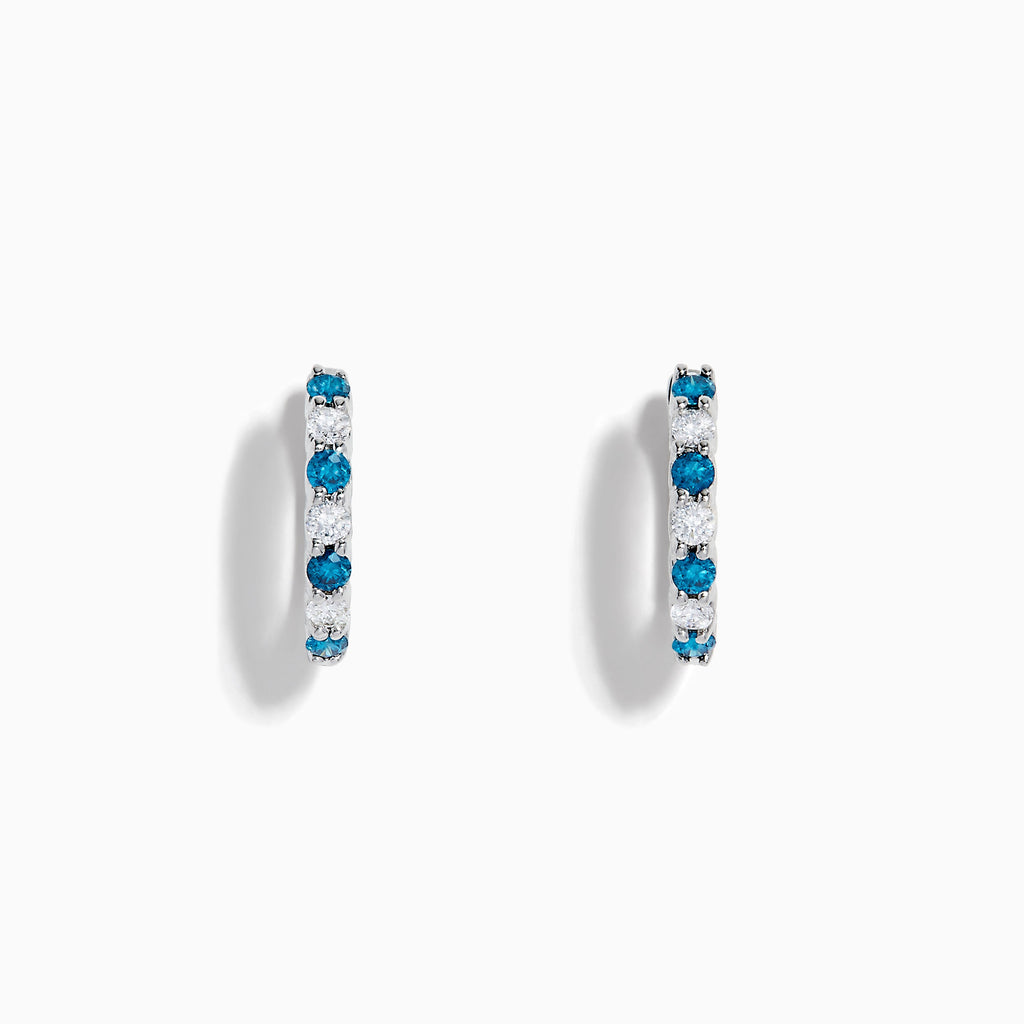 14K White Gold Blue and White Diamond Alternating Huggie Earrings