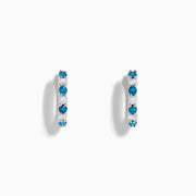 14K White Gold Blue and White Diamond Alternating Huggie Earrings