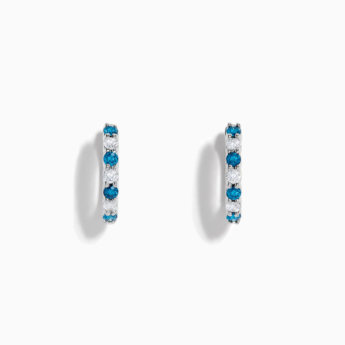 14K White Gold Blue and White Diamond Alternating Huggie Earrings
