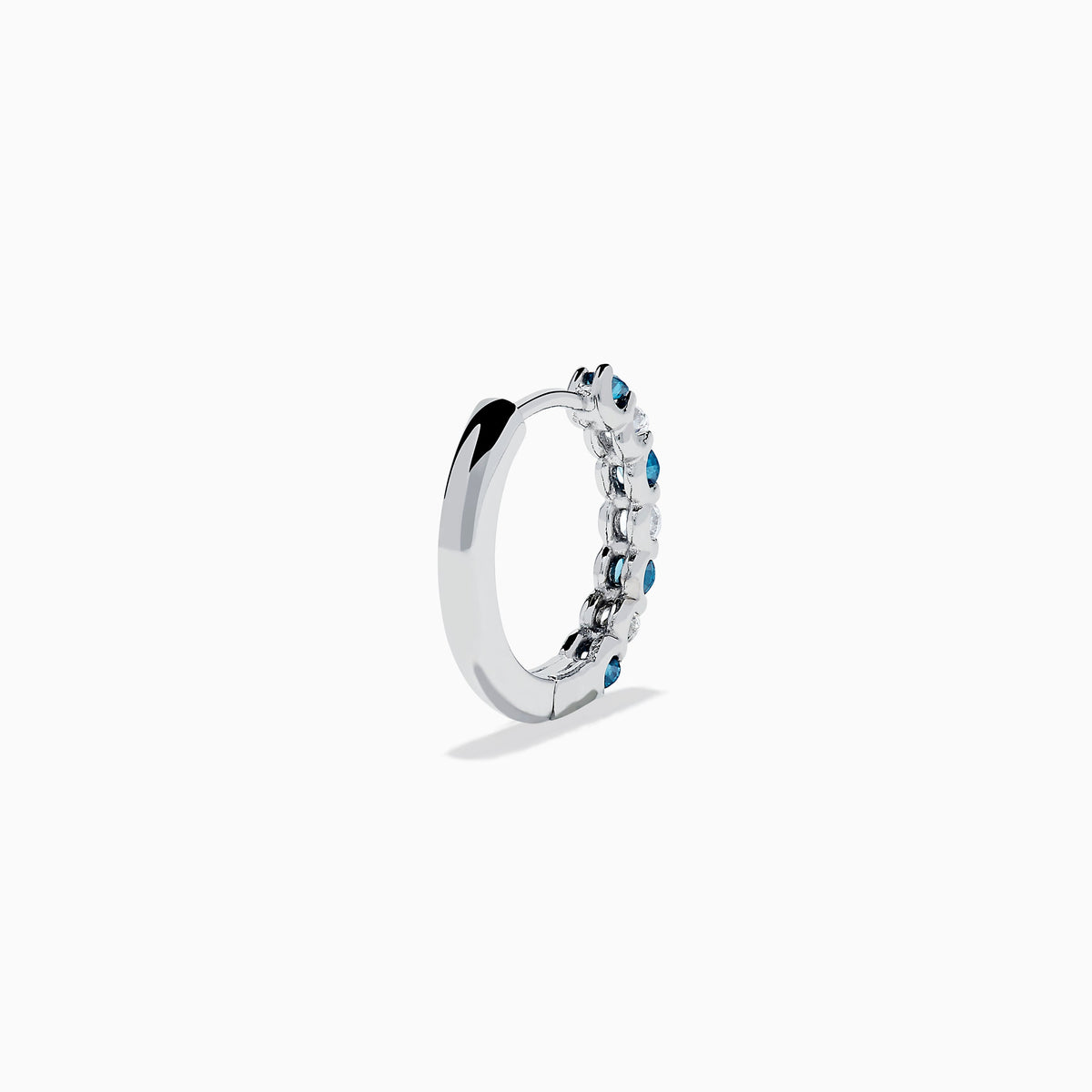 14K White Gold Blue and White Diamond Alternating Huggie Earrings