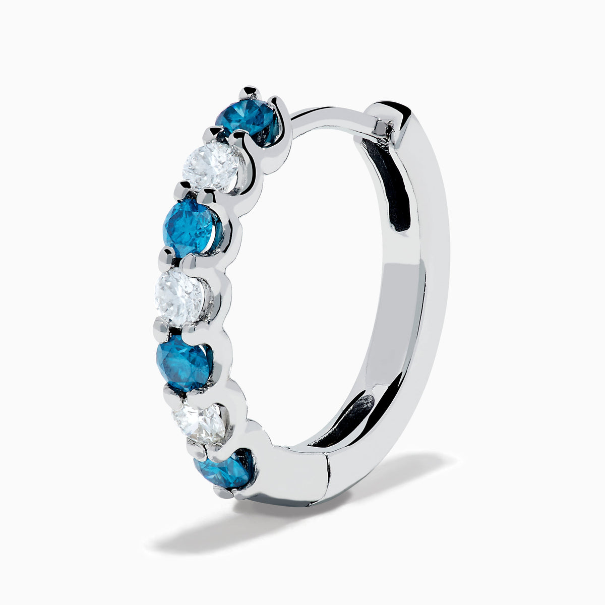 14K White Gold Blue and White Diamond Alternating Huggie Earrings